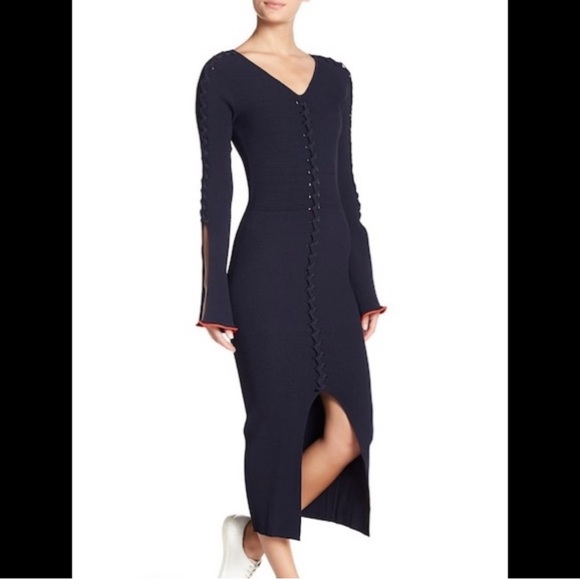 OPENING CEREMONY ~ Blue Ribbed Knit Criss-Cross Dress ~ And Those Sleeves! ~ S - Picture 4 of 11